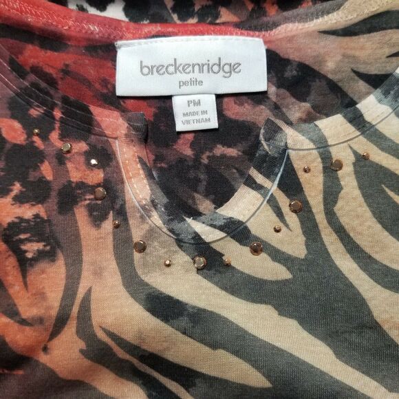 Breckenridge Petite, Blouse Animal print browns, with gold studs - Size PM - Picture 3 of 5